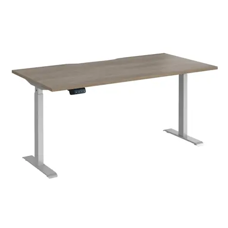 Elev8 Contract Straight Sit-Stand Desk - 1600 - Silver - Grey Nebraska Oak